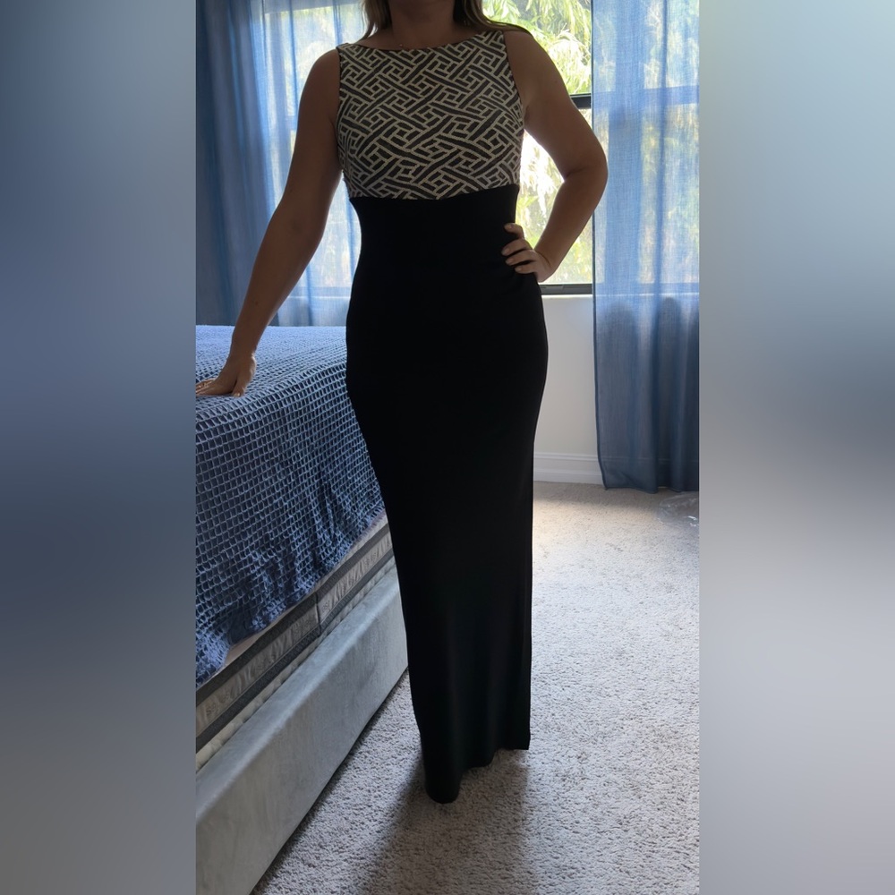Lauren Ralph Lauren Black and White Sequin Evening Party Maxi Dress - Picture 5 of 10